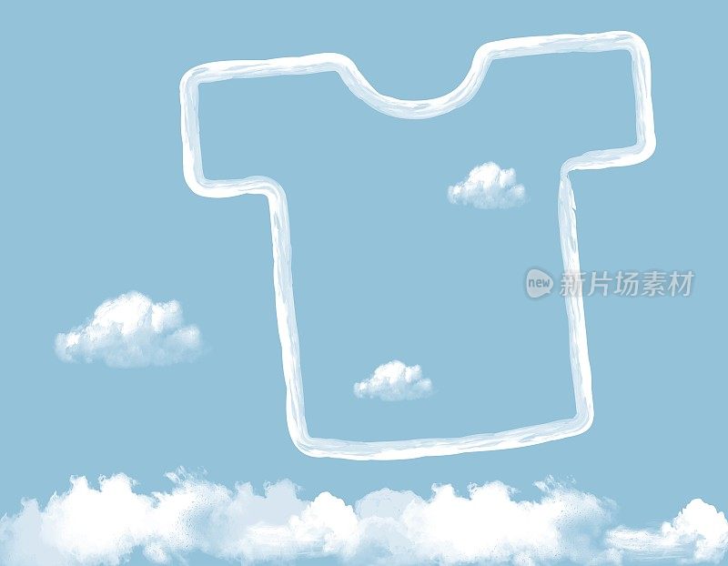 一件云状t恤，蓝天上飘着云/插画素材(矢量插画)